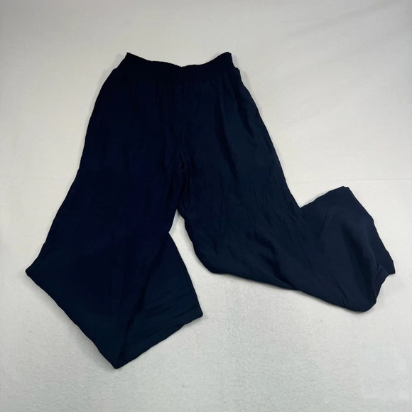 Nanette Lepore Pull On Wide Leg Pants Womens Sz Med Blue High Rise Smocked Waist - Picture 3 of 11